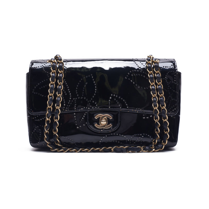 Chanel Camellia Punching Design Chain Enamel Black