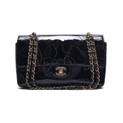Chanel Camellia Punching Design Chain Enamel Black