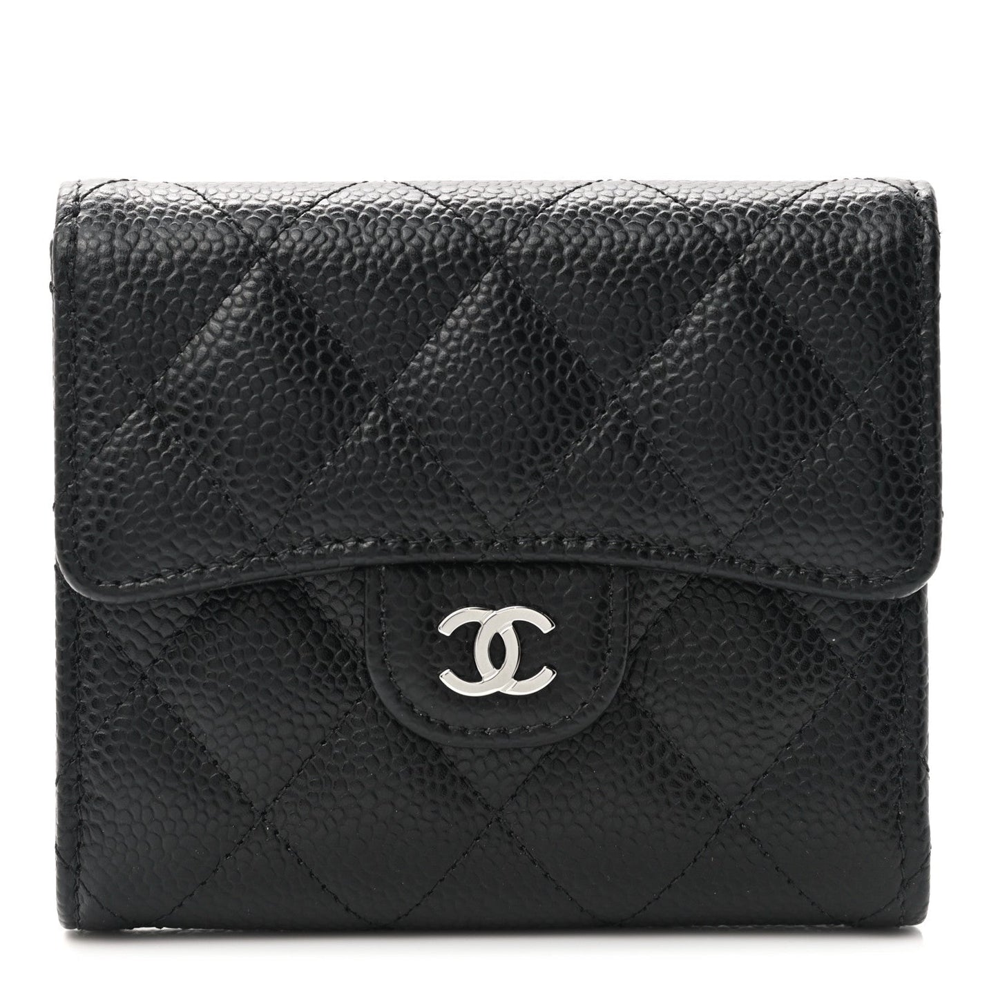 Caviar Quilted Compact Flap Wallet Black