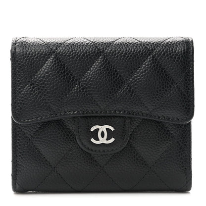 Caviar Quilted Compact Flap Wallet Black