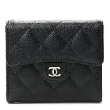 Caviar Quilted Compact Flap Wallet Black