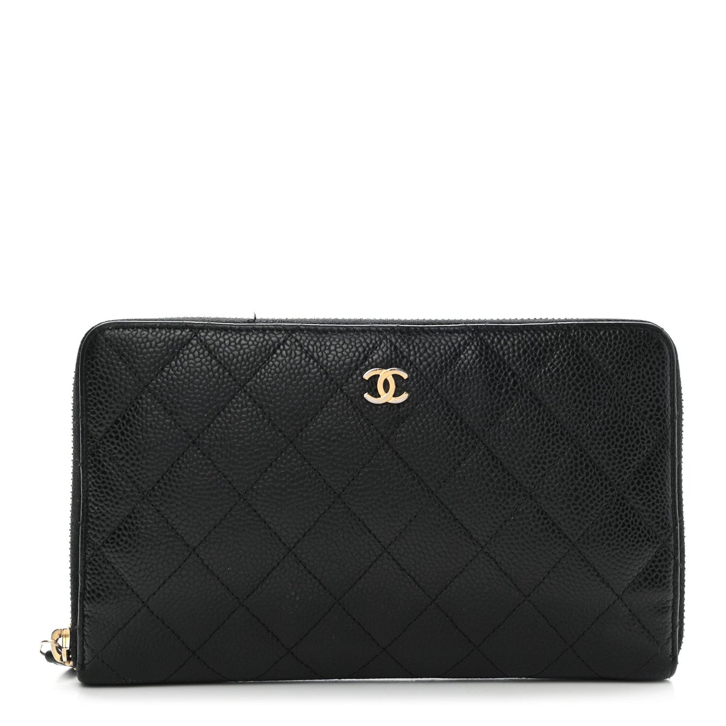 Caviar Quilted Large Zip Around Organizer Wallet Black