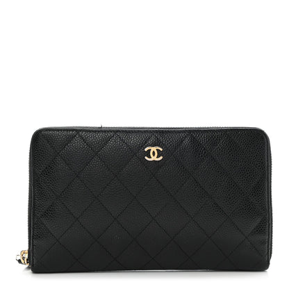 Caviar Quilted Large Zip Around Organizer Wallet Black