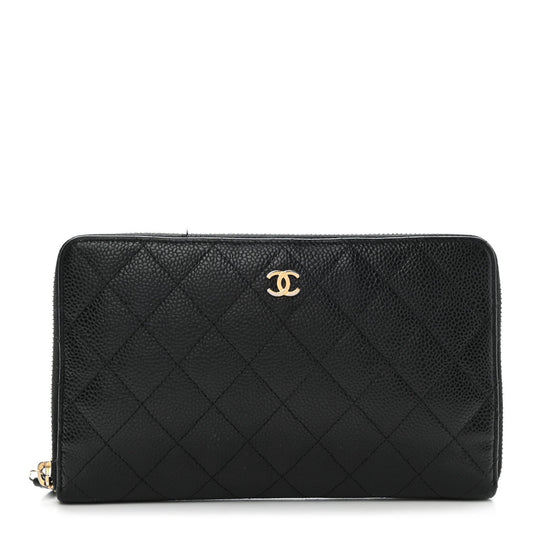 Caviar Quilted Large Zip Around Organizer Wallet Black