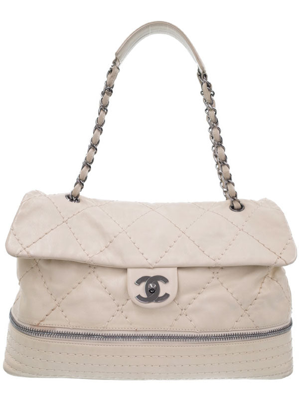 Chanel Wild Stitch Chain Tote Bag Shoulder Bag White