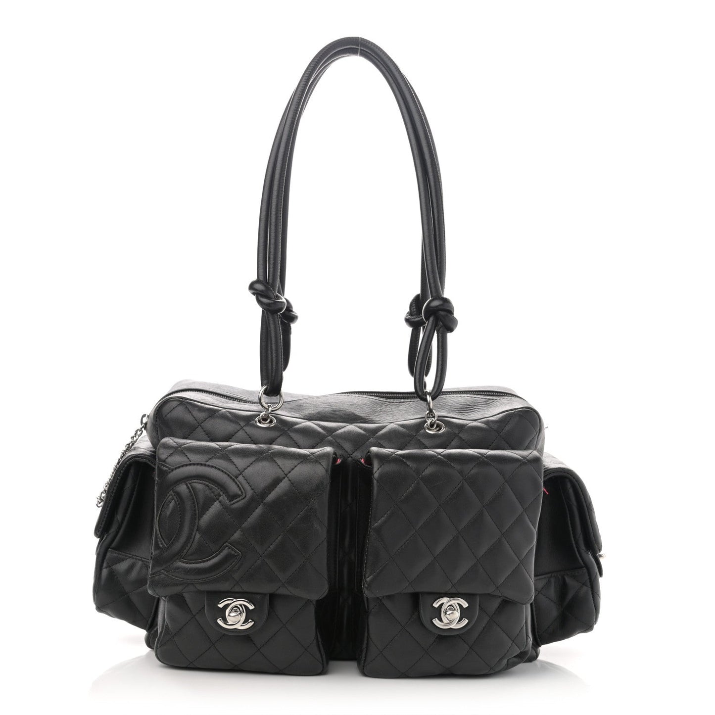 Calfskin Quilted Large Cambon Multipocket Reporter Black