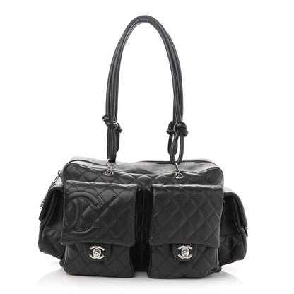 Calfskin Quilted Large Cambon Multipocket Reporter Black