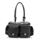 Calfskin Quilted Large Cambon Multipocket Reporter Black