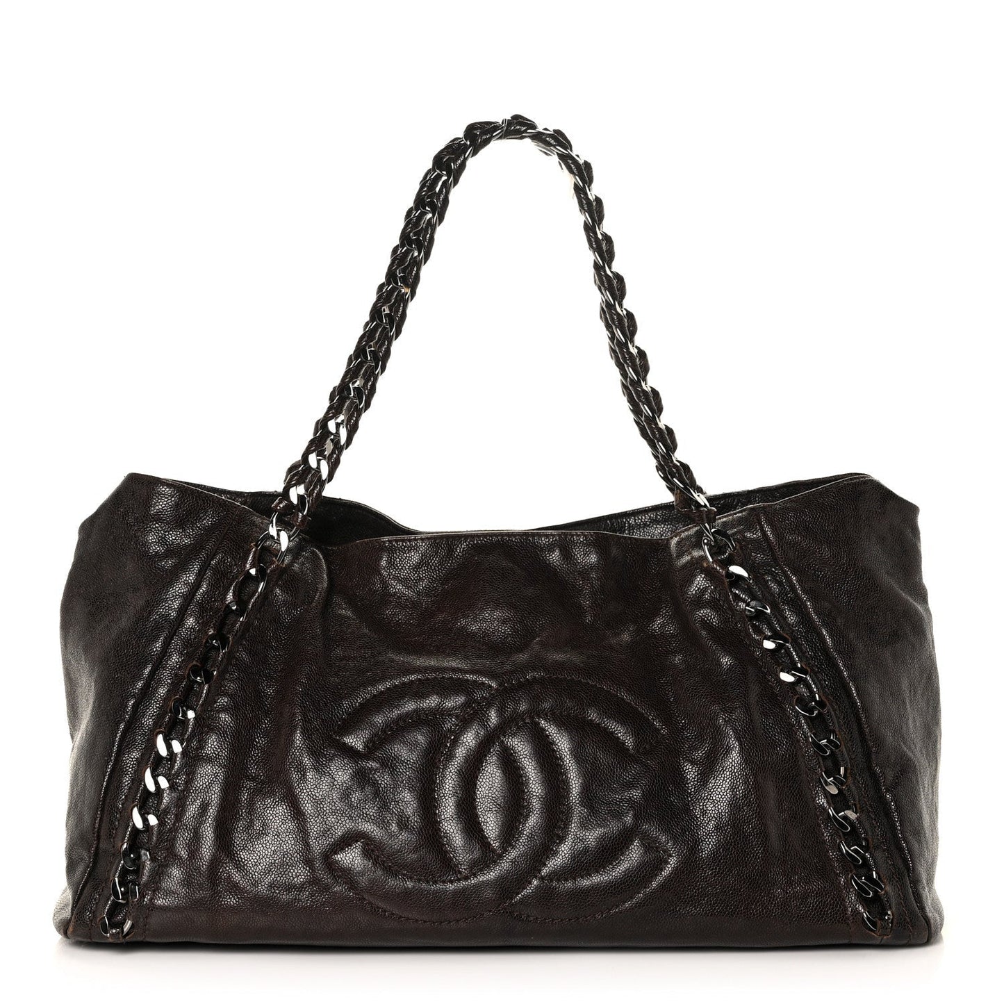 Glazed Caviar East West Modern Chain Tote Brown