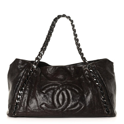 Glazed Caviar East West Modern Chain Tote Brown