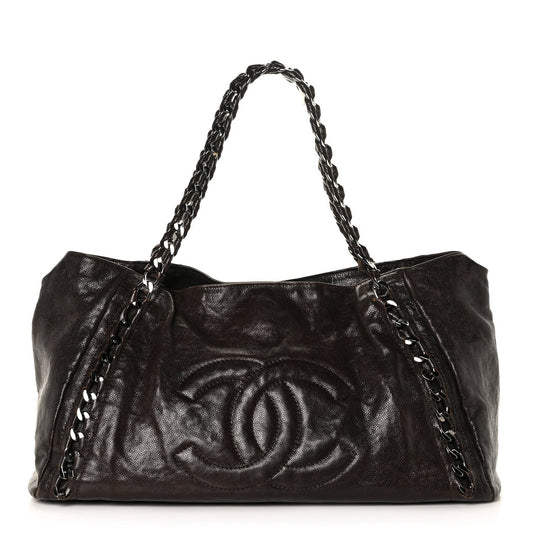 Glazed Caviar East West Modern Chain Tote Brown
