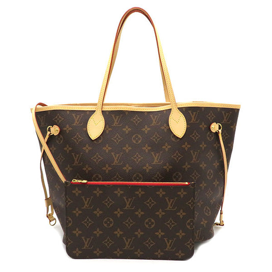 Louis Vuitton Neverfull MM Tote Bag Brown Red With Pouch Gold Metal Fittings