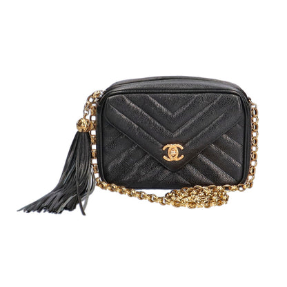 Chanel Tassel Chain Shoulder Bag Matte Caviar