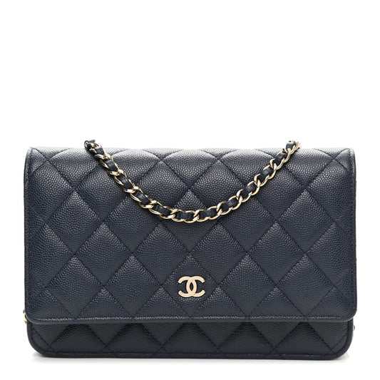 Chanel Caviar Quilted Wallet On Chain WOC Navy Blue