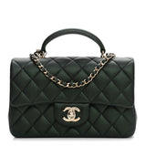 Chanel Iridescent Lambskin Quilted Mini Top Handle Rectangular Flap Dark Green