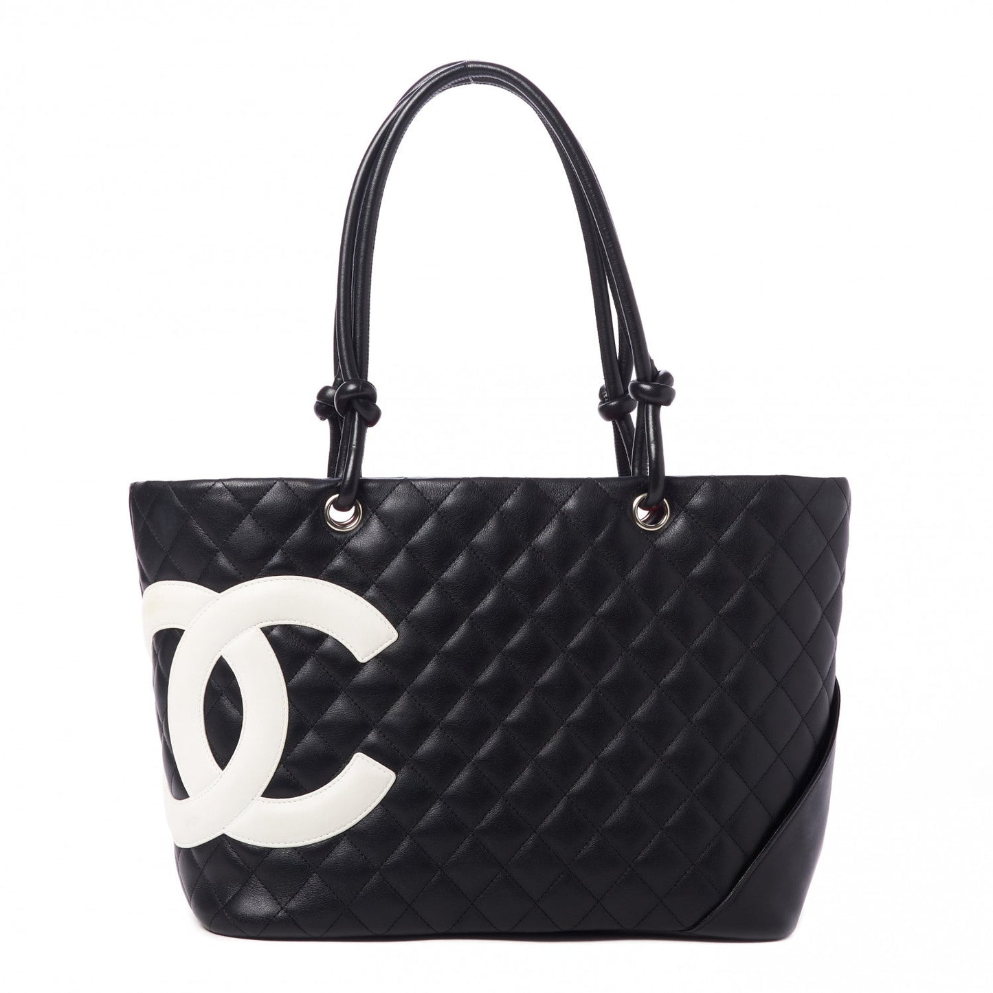 Calfskin Quilted Large Cambon Tote Black White