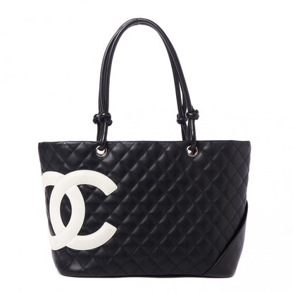 Calfskin Quilted Large Cambon Tote Black White