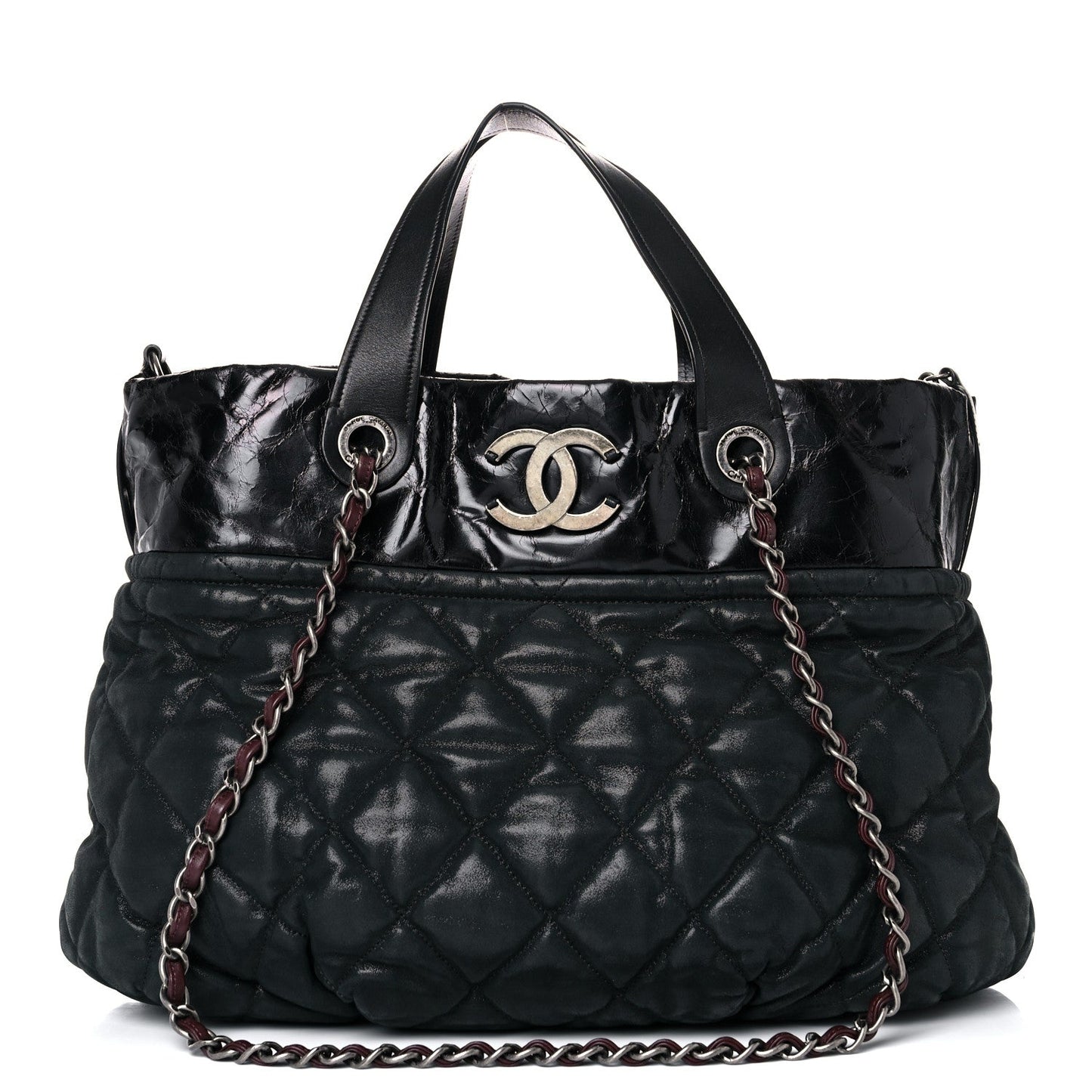Iridescent Calfskin Quilted Large In The Mix Tote Black