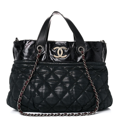 Iridescent Calfskin Quilted Large In The Mix Tote Black