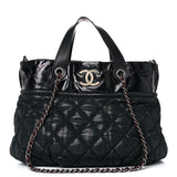 Iridescent Calfskin Quilted Large In The Mix Tote Black