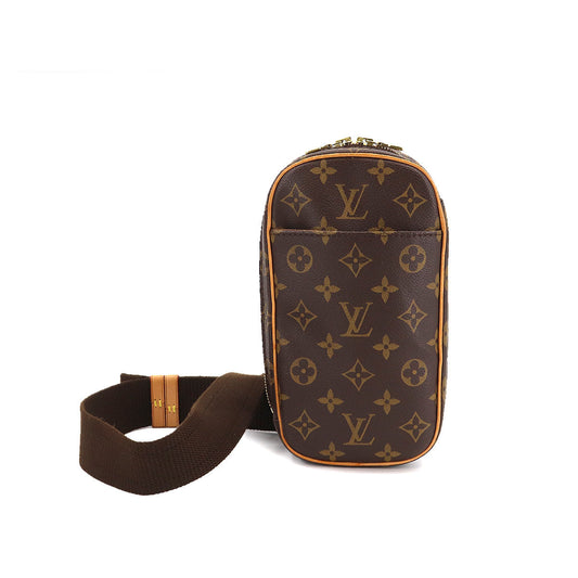Louis Vuitton Monogram Pochette Gange Body Bag Brown Gold Metal Fittings
