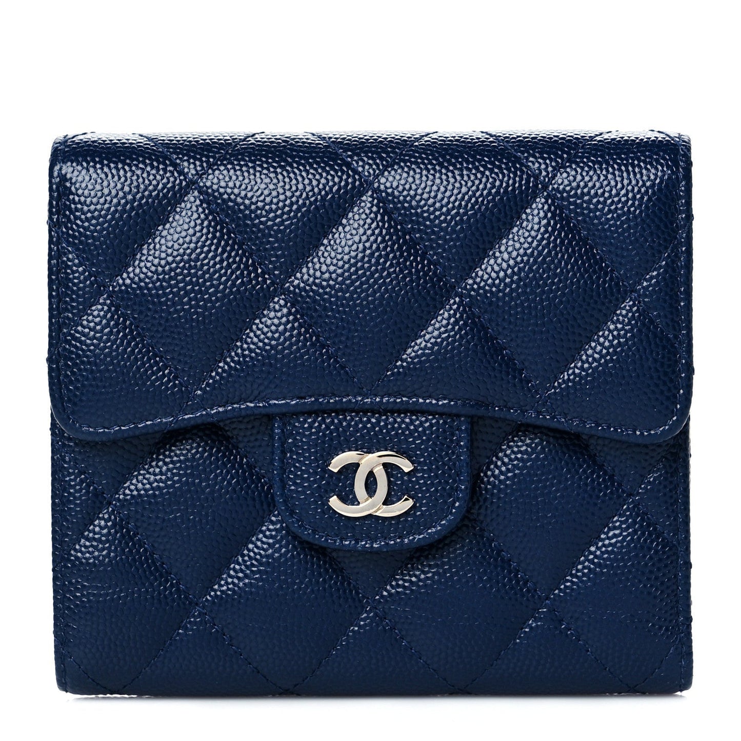 Caviar Quilted Compact Flap Wallet Navy