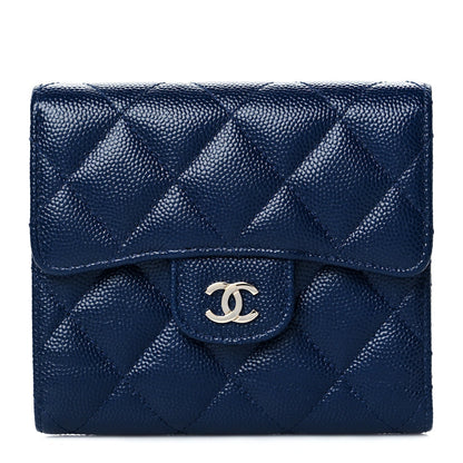 Caviar Quilted Compact Flap Wallet Navy