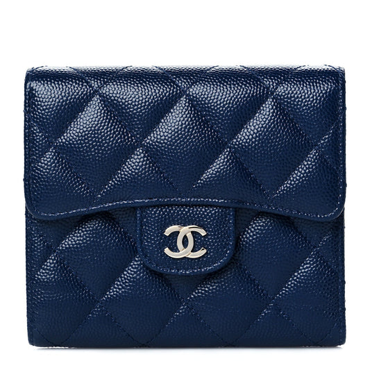 Caviar Quilted Compact Flap Wallet Navy