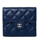 Caviar Quilted Compact Flap Wallet Navy