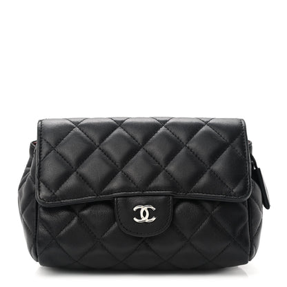 Lambskin Quilted Flap Cosmetic Case Black