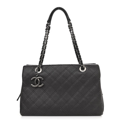 Calfskin Diamond Embossed Large CC Zip Shopping Tote Grey