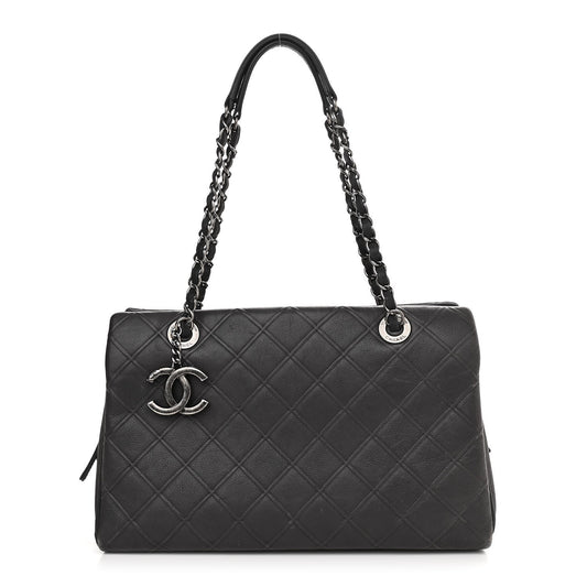 Calfskin Diamond Embossed Large CC Zip Shopping Tote Grey