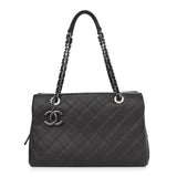 Calfskin Diamond Embossed Large CC Zip Shopping Tote Grey