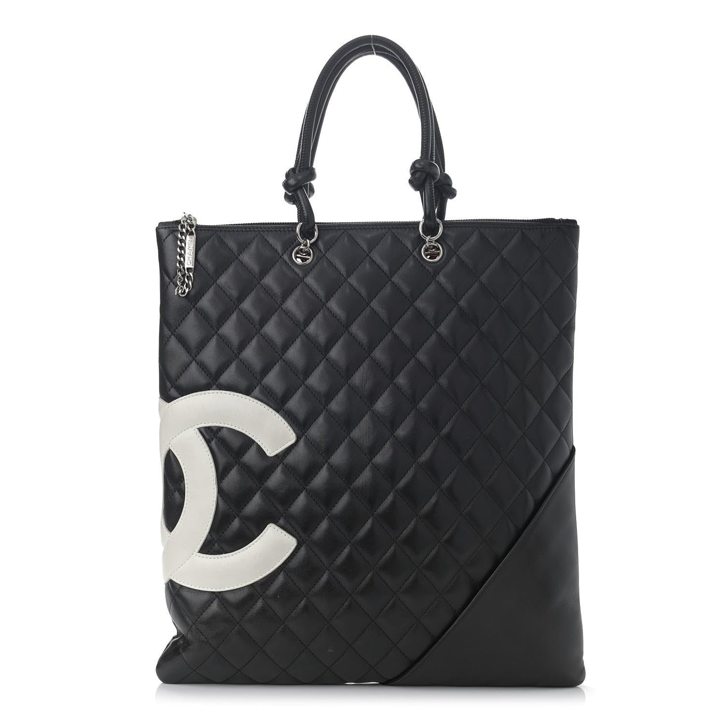 Calfskin Cambon Flat Tote Black White