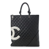Calfskin Cambon Flat Tote Black White