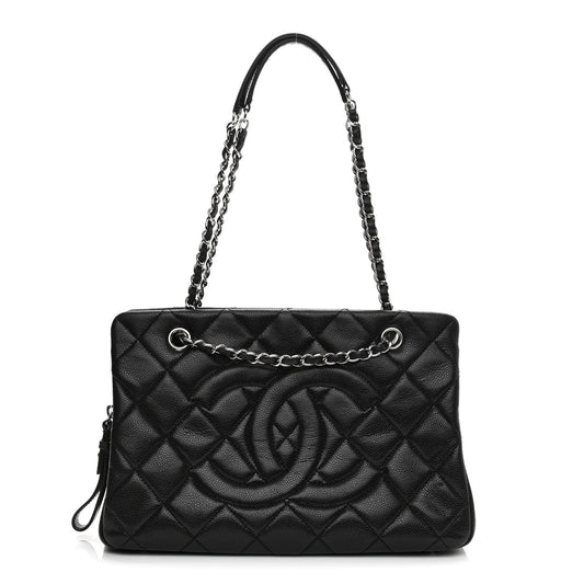 Caviar Quilted Timeless CC Shopping Tote Black