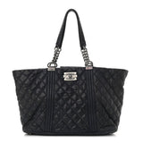 Iridescent Calfskin Quilted Large Gentle Boy Shopping Tote Navy