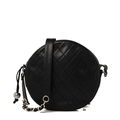 Caviar Quilted Round Shoulder Bag Black