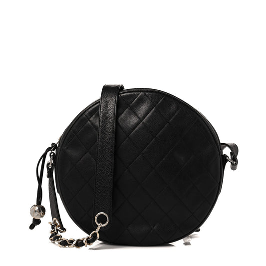 Caviar Quilted Round Shoulder Bag Black