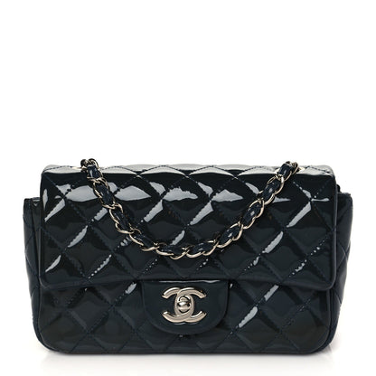 Chanel Patent Calfskin Quilted Mini Rectangular Flap Navy Blue