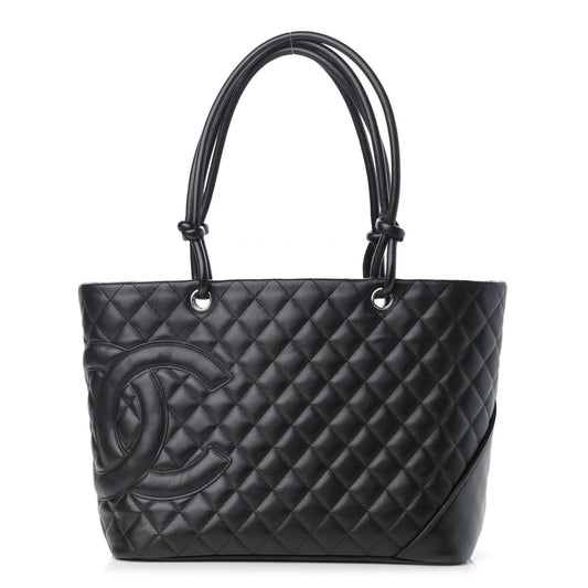 Calfskin Quilted Large Cambon Tote Black