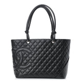 Calfskin Quilted Large Cambon Tote Black