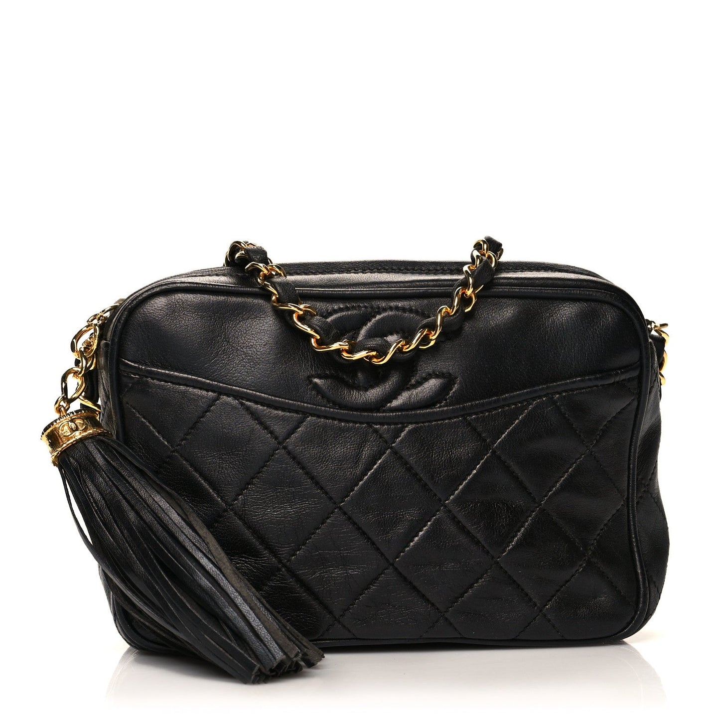 Chanel Lambskin Quilted Tassel Camera Case Black