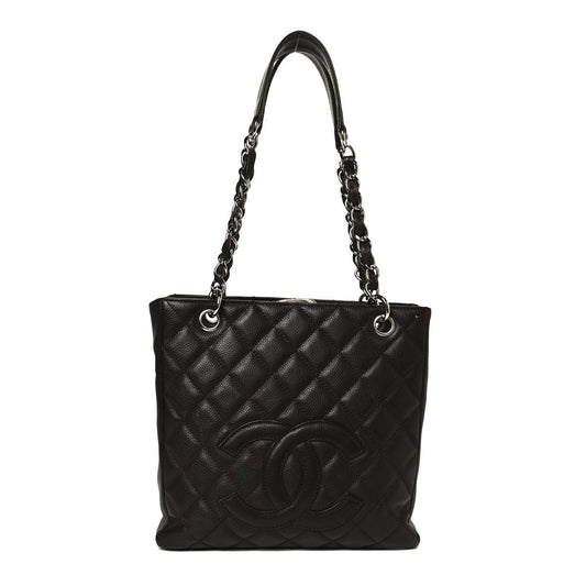 Caviar Quilted Petit Shopping Tote PST Dark Brown