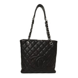 Caviar Quilted Petit Shopping Tote PST Dark Brown