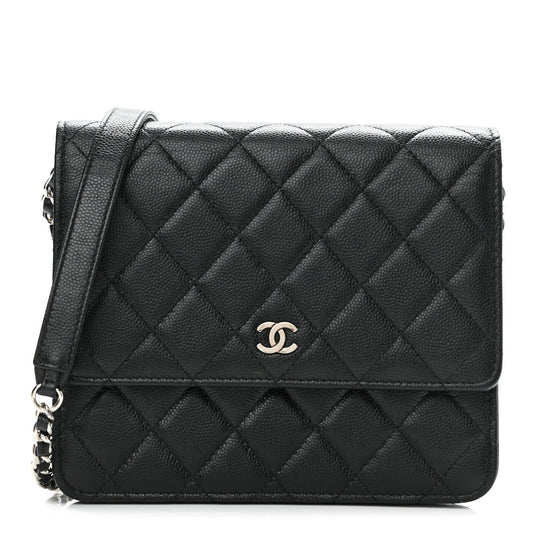 Chanel Caviar Quilted Square Wallet On Chain WOC Black