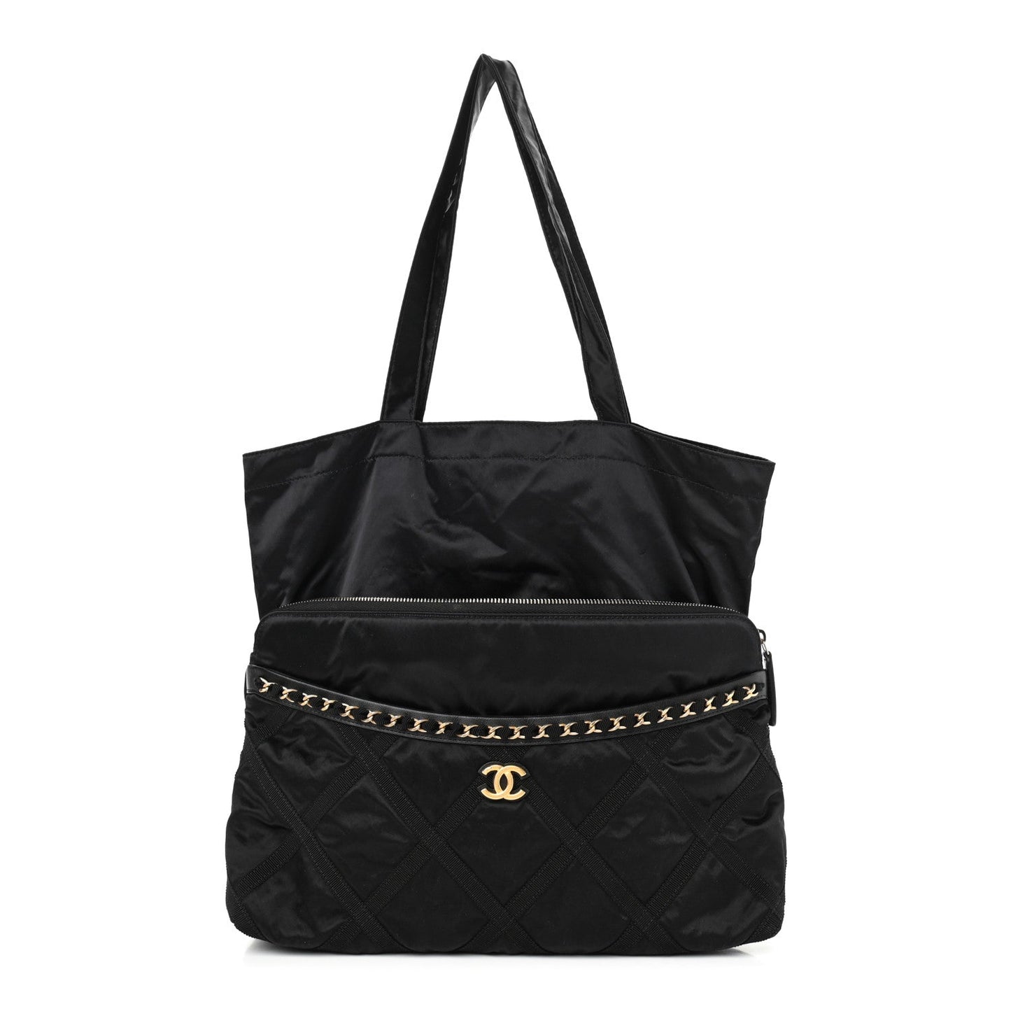 Nylon Grosgrain Large Lifestyle Pouch With Foldable Tote Black