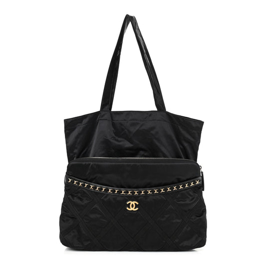 Nylon Grosgrain Large Lifestyle Pouch With Foldable Tote Black