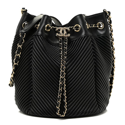 Chanel Lambskin Chevron Drawstring Bag Black