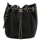 Chanel Lambskin Chevron Drawstring Bag Black